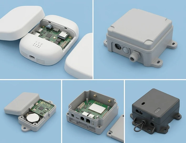 Compact custom plastic housing prototype engineered for smart IoT sensor devices