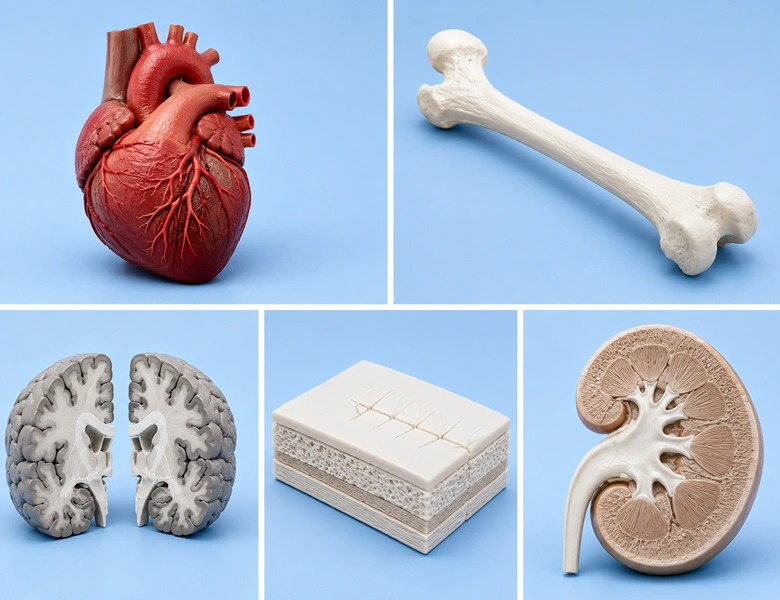 Medical training simulation components including organ replicas and procedure models for clinical skill building